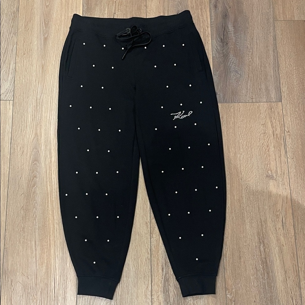 Karl Lagerfeld Paris Black Faux-Pearl Embellished Jogger Pants Size OX (x-large) - Picture 6 of 11